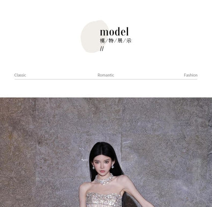 Strapless Embellished Evening A-Line Gown