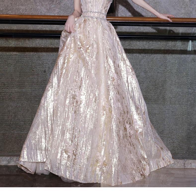 Strapless Embellished A-Line Evening Gown