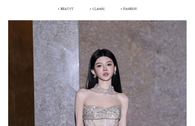 Strapless Embellished Evening A-Line Gown