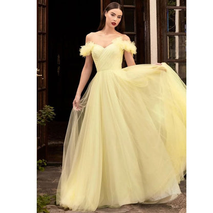 Off Sheer Shoulder Plain Gown Evening Panel