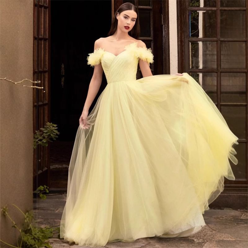Off Shoulder Plain Sheer Panel Evening Gown