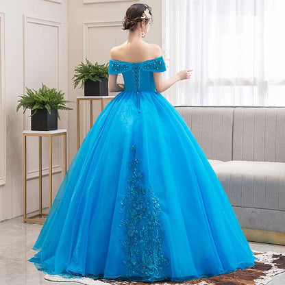 Off-the-Shoulder Floral Embroidered Evening A-Line Gown