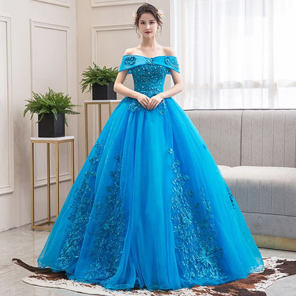 Off-the-Shoulder Floral Embroidered Evening A-Line Gown