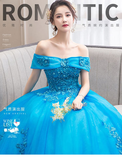 Off-the-Shoulder Floral Embroidered Evening A-Line Gown