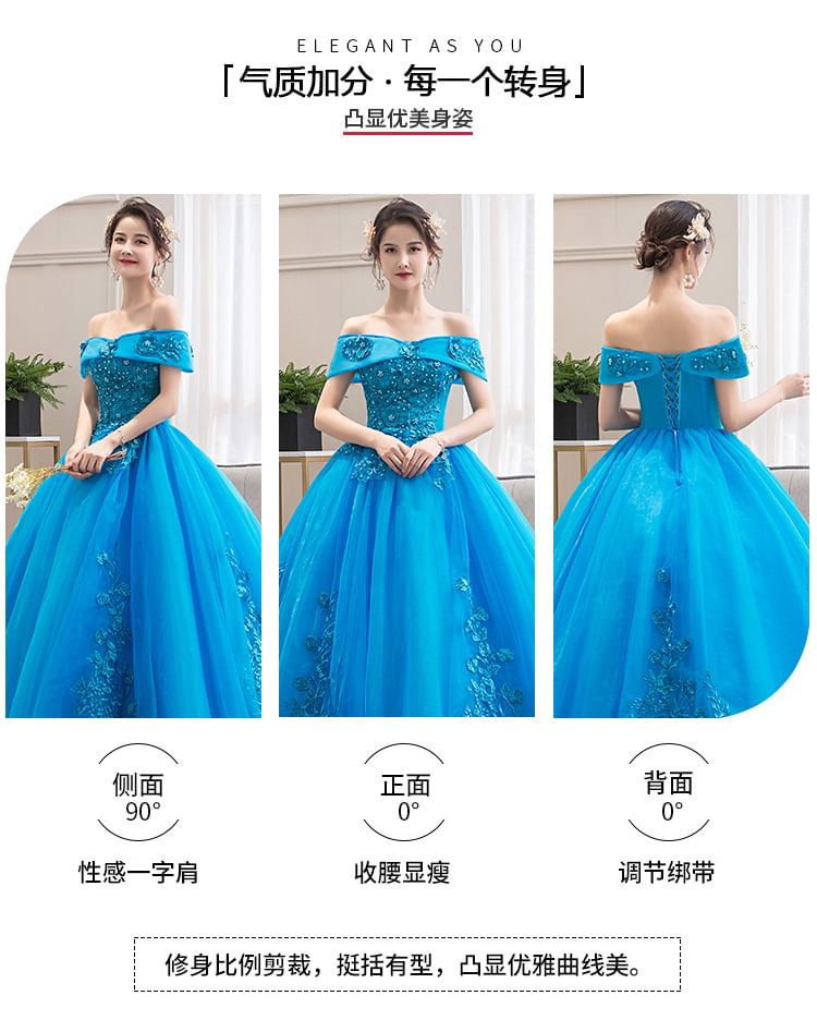 A-Line Evening Embroidered Off-the-Shoulder Gown Floral