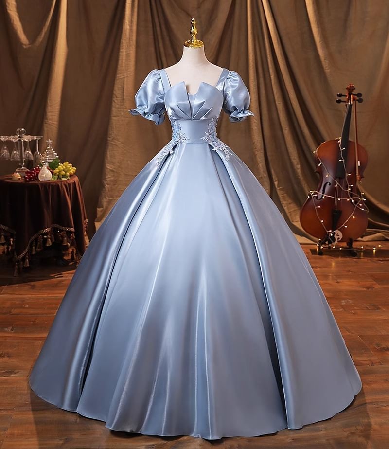 Short-Sleeve Ball Evening Neck Plain Gown Square Embroidered