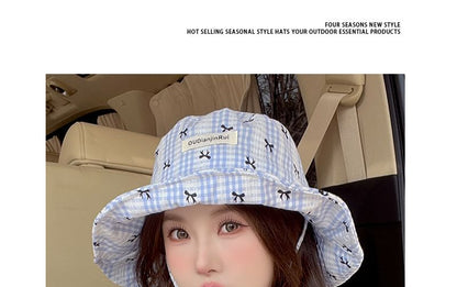 Plaid Bow Print Bucket Hat