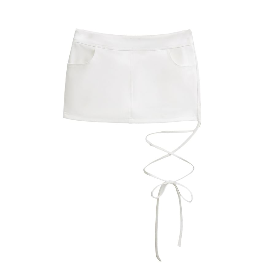 Mid-Rise Smooth Lace-Up Fitted Pencil Skirt
