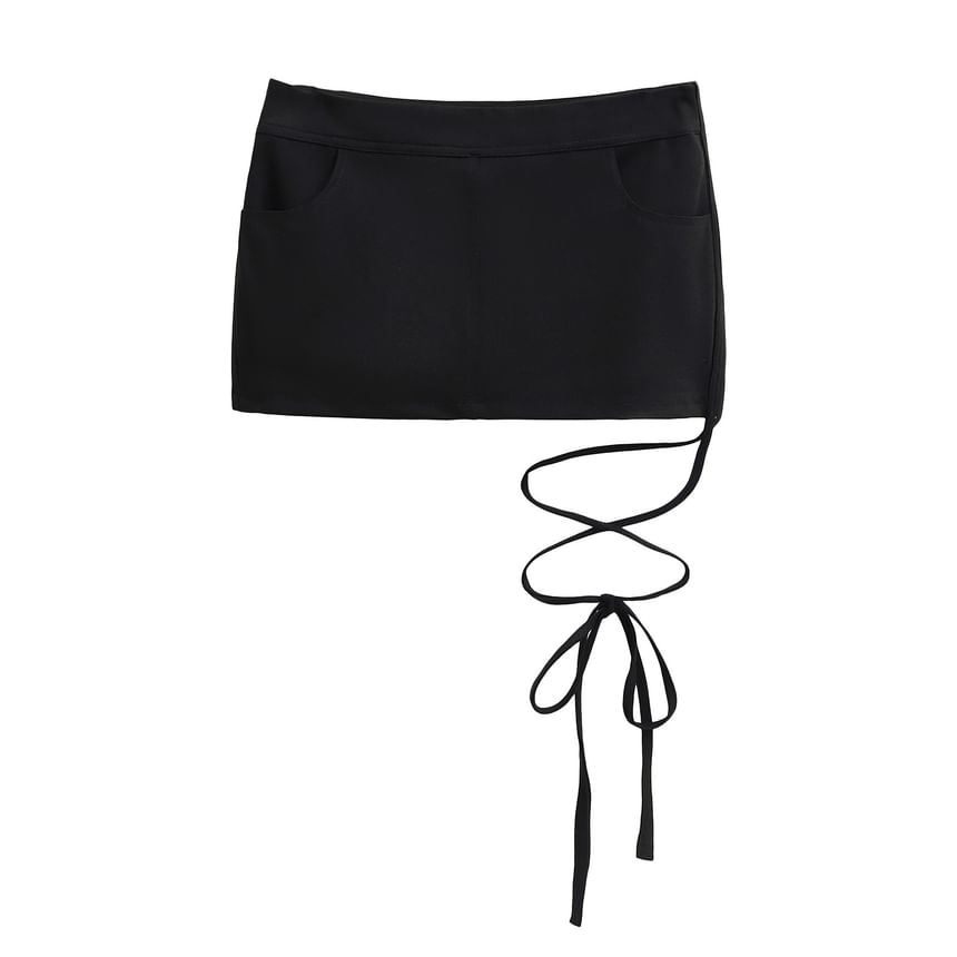 Mid-Rise Smooth Lace-Up Fitted Pencil Skirt