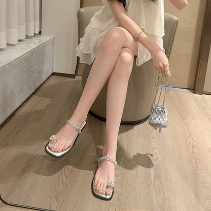 Rhinestone Flower Loop Toe Sandals