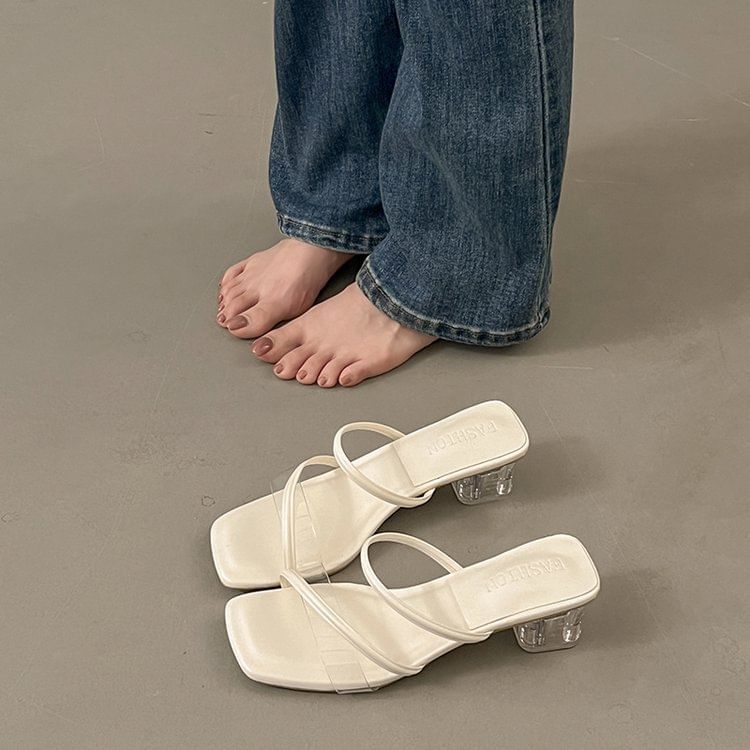 Toe Low Heel Slide Square PVC Sandals