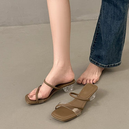 Toe Low Heel Slide Square PVC Sandals