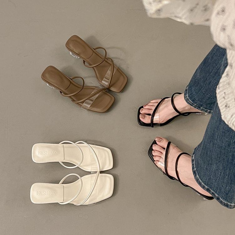 Toe Low Heel Slide Square PVC Sandals