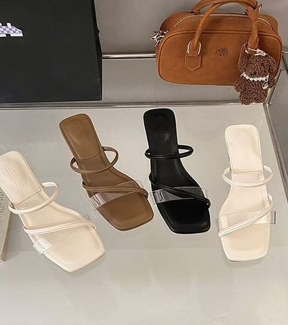 Toe Low Heel Slide Square PVC Sandals