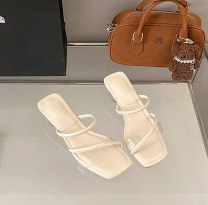 Toe Low Heel Slide Square PVC Sandals