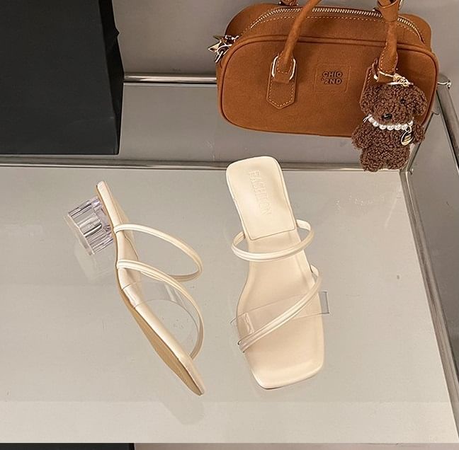 Toe Low Heel Slide Square PVC Sandals