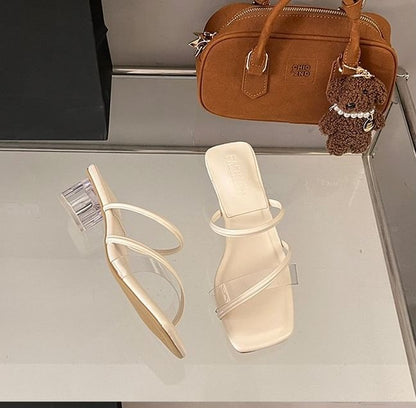 Toe Low Heel Slide Square PVC Sandals