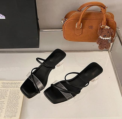 Toe Low Heel Slide Square PVC Sandals