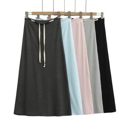 Adjustable Drawcord Waist Smooth Flared Full-Length Skirt