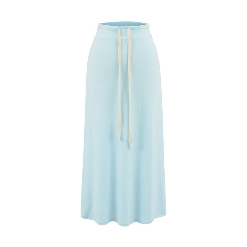 Adjustable Drawcord Waist Smooth Flared Full-Length Skirt