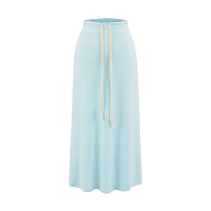 Adjustable Drawcord Waist Smooth Flared Full-Length Skirt