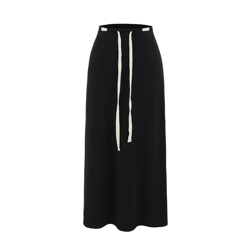 Adjustable Drawcord Waist Smooth Flared Full-Length Skirt