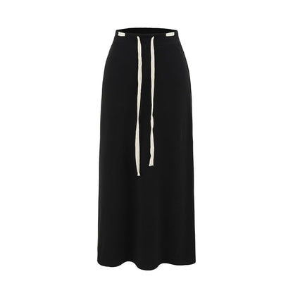 Adjustable Drawcord Waist Smooth Flared Full-Length Skirt