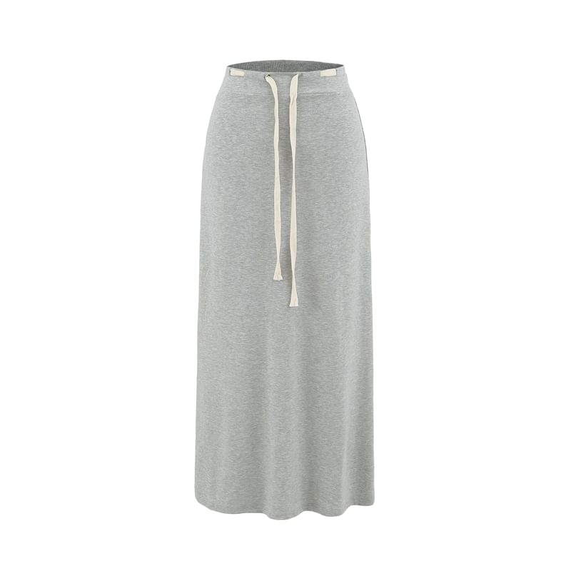 Adjustable Drawcord Waist Smooth Flared Full-Length Skirt