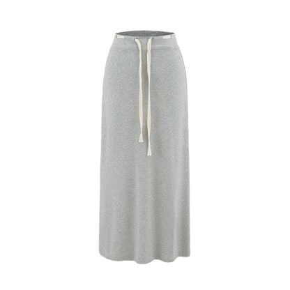 Adjustable Drawcord Waist Smooth Flared Full-Length Skirt