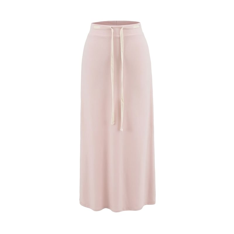 Adjustable Drawcord Waist Smooth Flared Full-Length Skirt