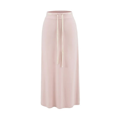 Adjustable Drawcord Waist Smooth Flared Full-Length Skirt