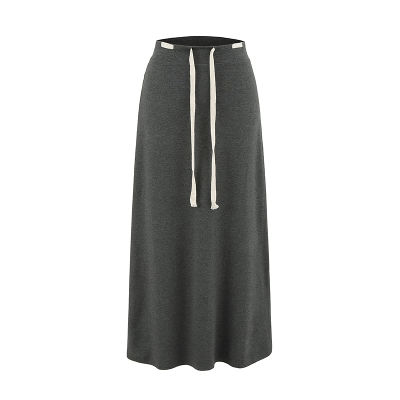 Adjustable Drawcord Waist Smooth Flared Full-Length Skirt