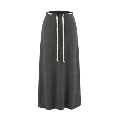 Adjustable Drawcord Waist Smooth Flared Full-Length Skirt