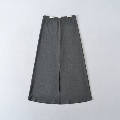 Adjustable Drawcord Waist Smooth Flared Full-Length Skirt