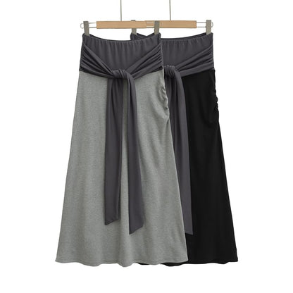 Elevated Waist Knit Layered Flared Long Skirt