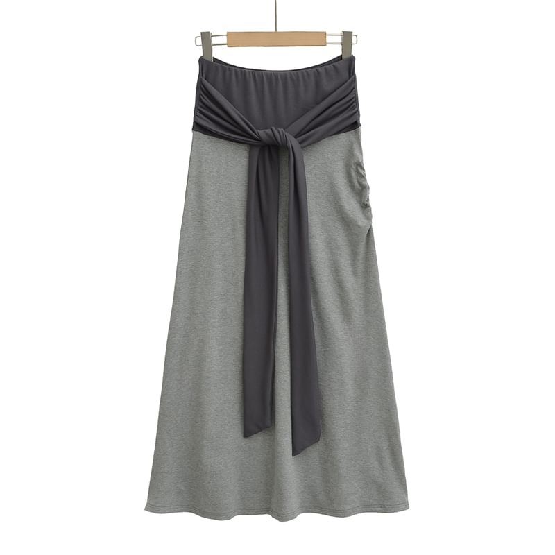 Elevated Waist Knit Layered Flared Long Skirt