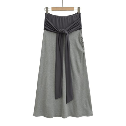 Elevated Waist Knit Layered Flared Long Skirt