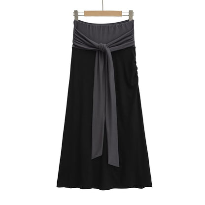Elevated Waist Knit Layered Flared Long Skirt