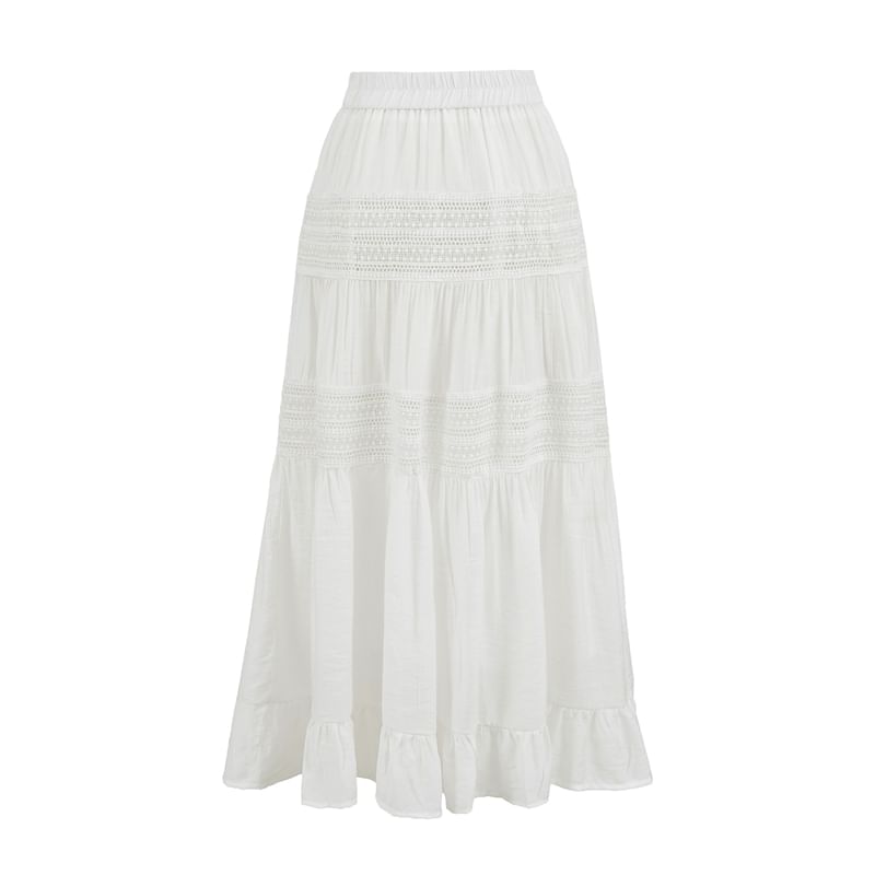 Elevated Waist Smooth Flared Long Skirt