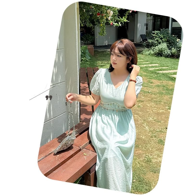 Short Sleeve V-Neck Sequin Midi A-Line Dress