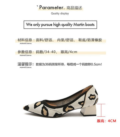 Pointed Striped Chunky Heel Pumps