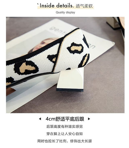 Pointed Striped Chunky Heel Pumps