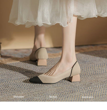 Pointed Chunky Heel Pumps