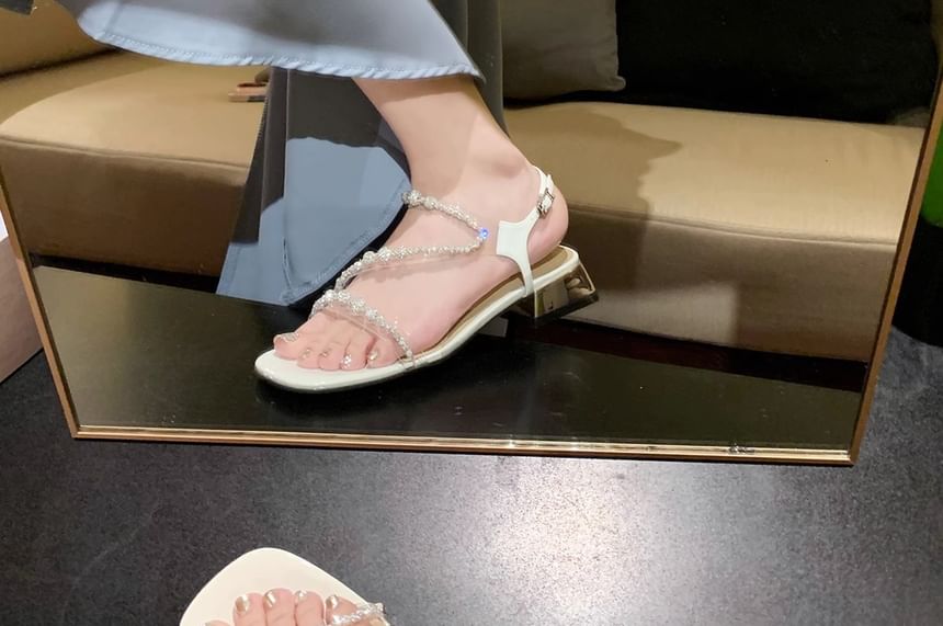 Rhinestone Strappy Chunky Heel Sandals