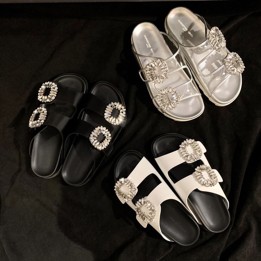 Rhinestone Buckled Slide Sandals