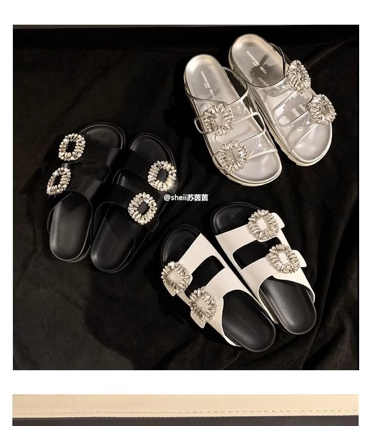 Rhinestone Buckled Slide Sandals