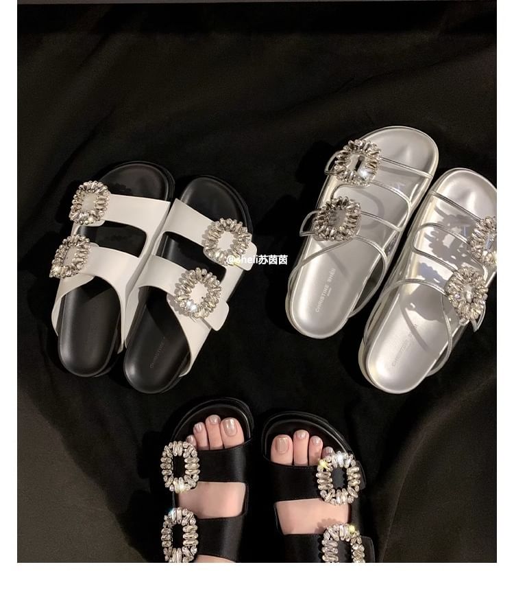 Rhinestone Buckled Slide Sandals