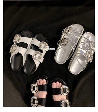 Rhinestone Buckled Slide Sandals