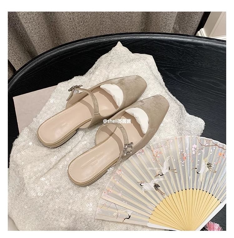 Square Toe Rhinestone Chunky Heel Mules