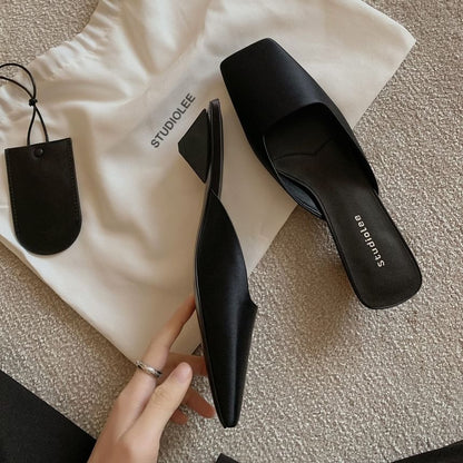 Square Toe Low Heel Mules